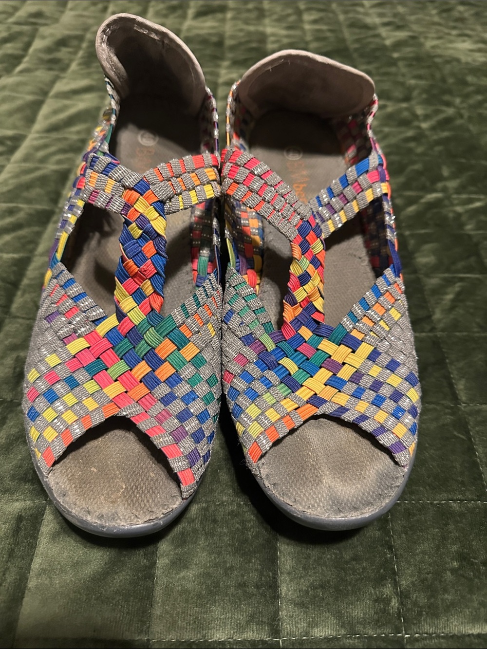 bernie mev. Rainbow Woven Stretch Platform Sandals